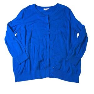 Woman Within Royal Blue Button Front Crew Neck Cardigan Sweater Size 1X 22/24